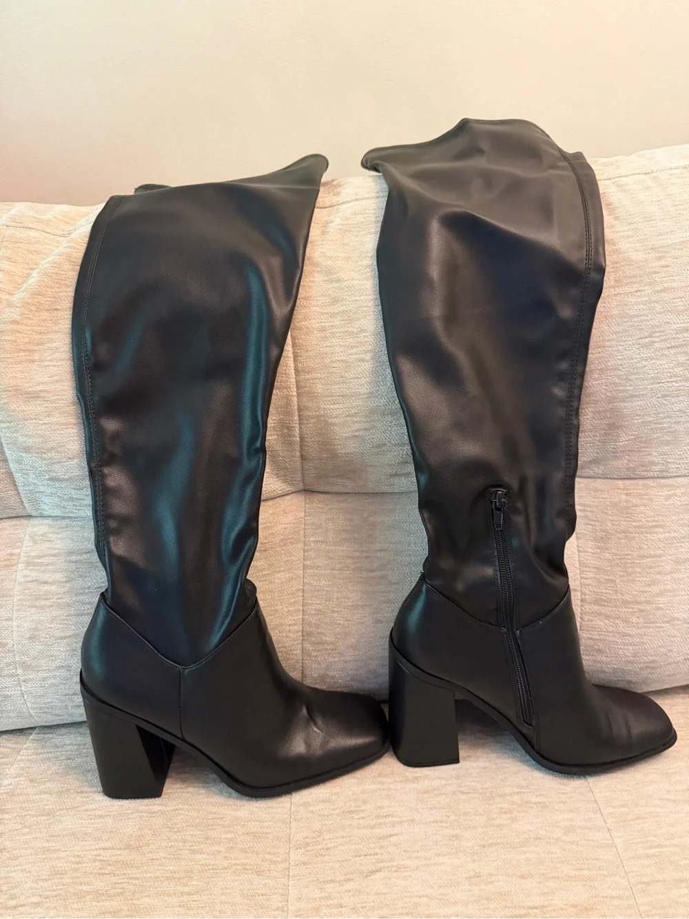 Forever 21 Black Over-the-Knee Block Heel Boots